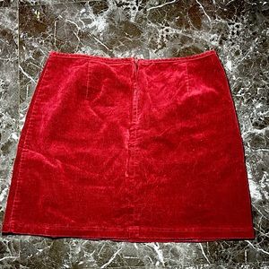 Velvet fall red mini zip up skirt